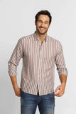 Camisa Dom Henrico Ml Linho Cinza Listrada - Henri Store