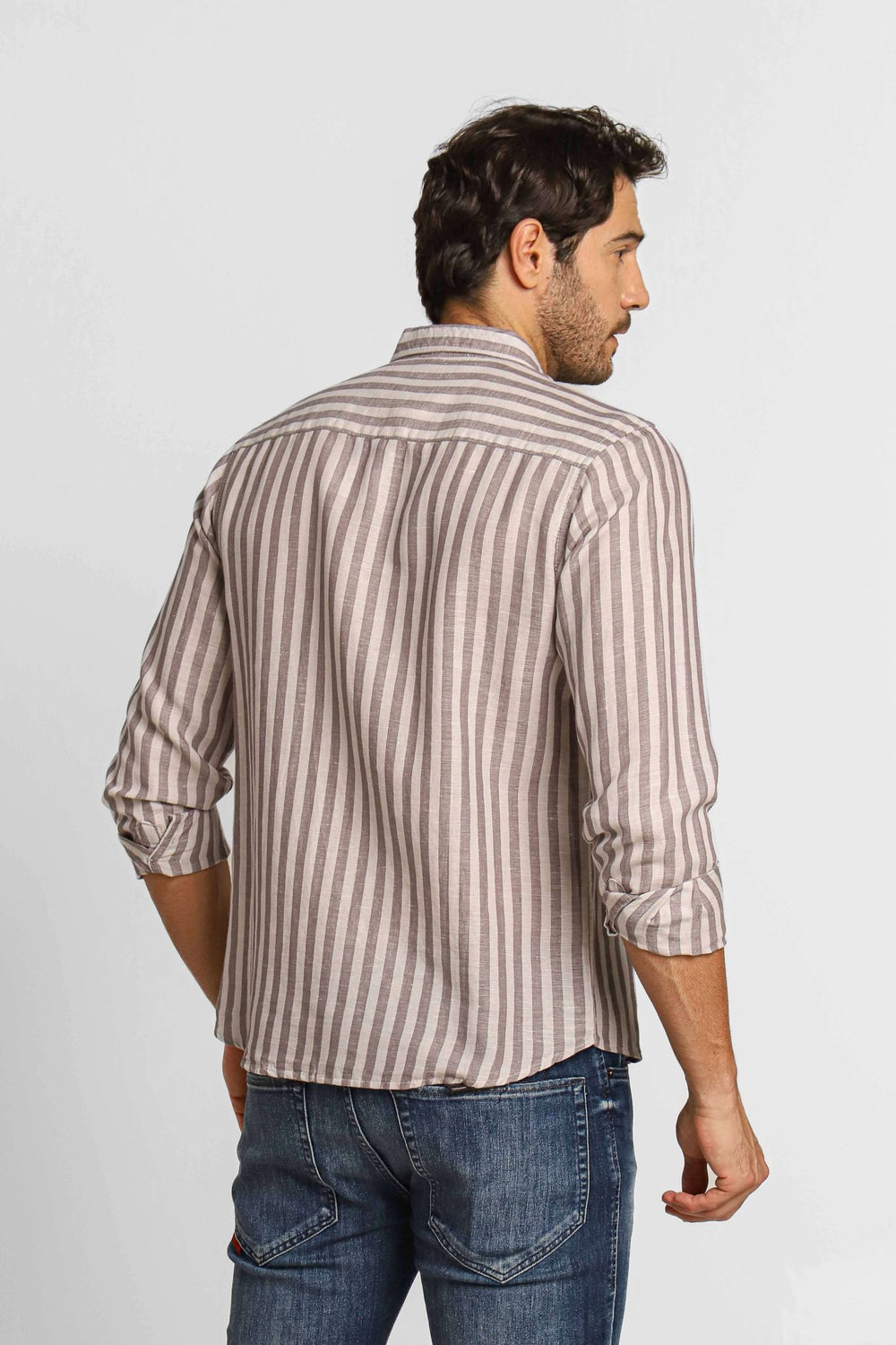 Camisa Dom Henrico Ml Linho Cinza Listrada - Henri Store