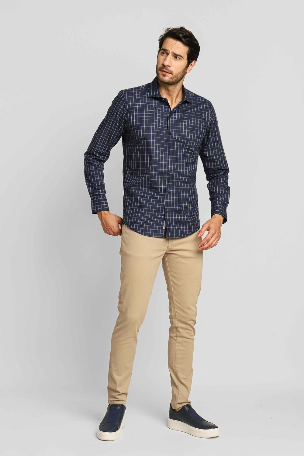 Camisa Dom Henrico ml Milano Slim Fit Xadrez Marinho - Henri Store