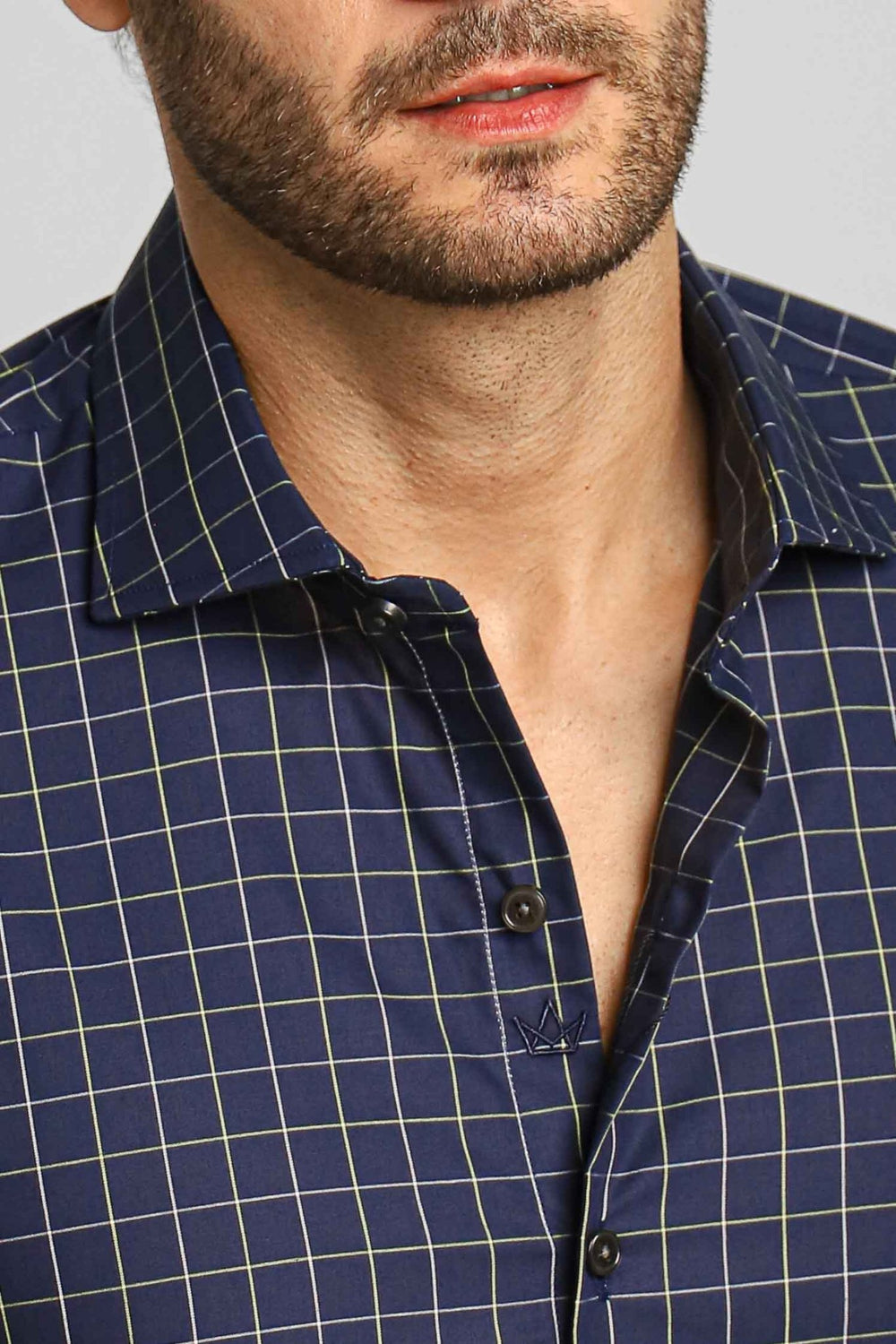Camisa Dom Henrico ml Milano Slim Fit Xadrez Marinho - Henri Store