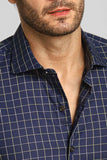 Camisa Dom Henrico ml Milano Slim Fit Xadrez Marinho - Henri Store