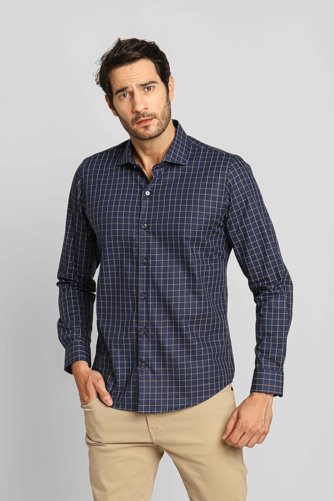 Camisa Dom Henrico ml Milano Slim Fit Xadrez Marinho - Henri Store