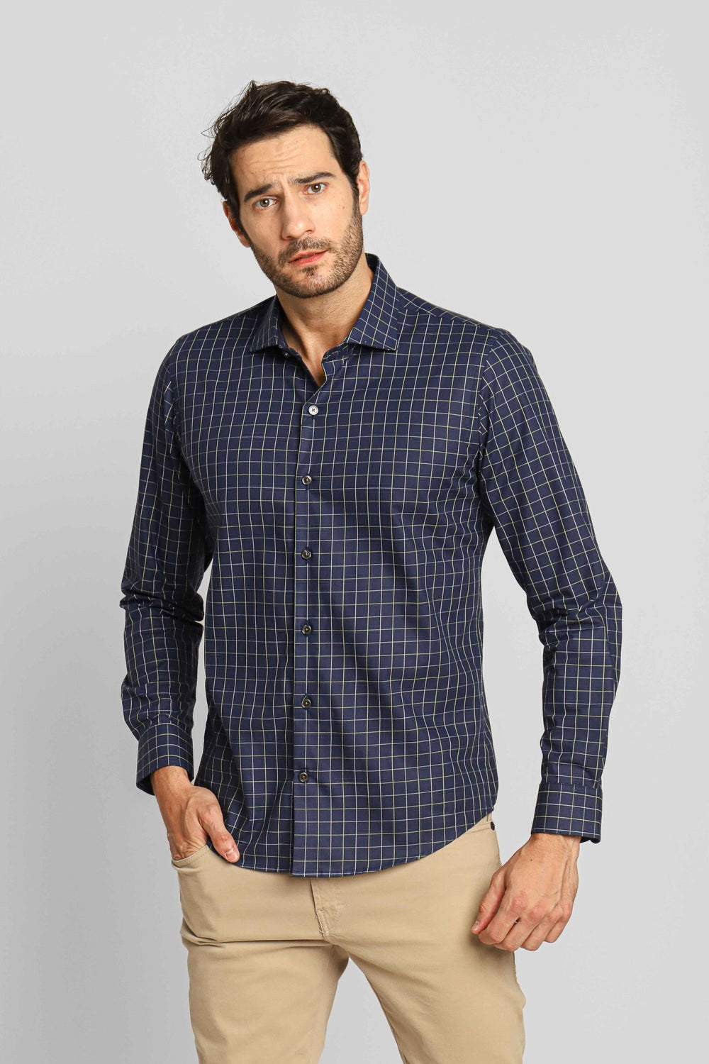 Camisa Dom Henrico ml Milano Slim Fit Xadrez Marinho - Henri Store