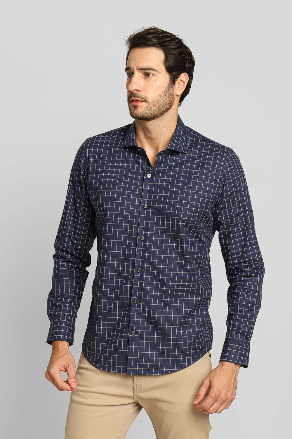 Camisa Dom Henrico ml Milano Slim Fit Xadrez Marinho - Henri Store