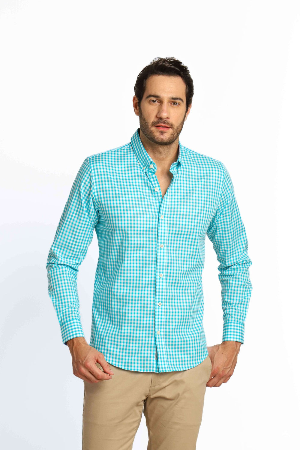 Camisa Dom Henrico ml Napoli Slim Fit Xadrez Azul Turquesa - Henri Store