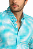 Camisa Dom Henrico ml Napoli Slim Fit Xadrez Azul Turquesa - Henri Store