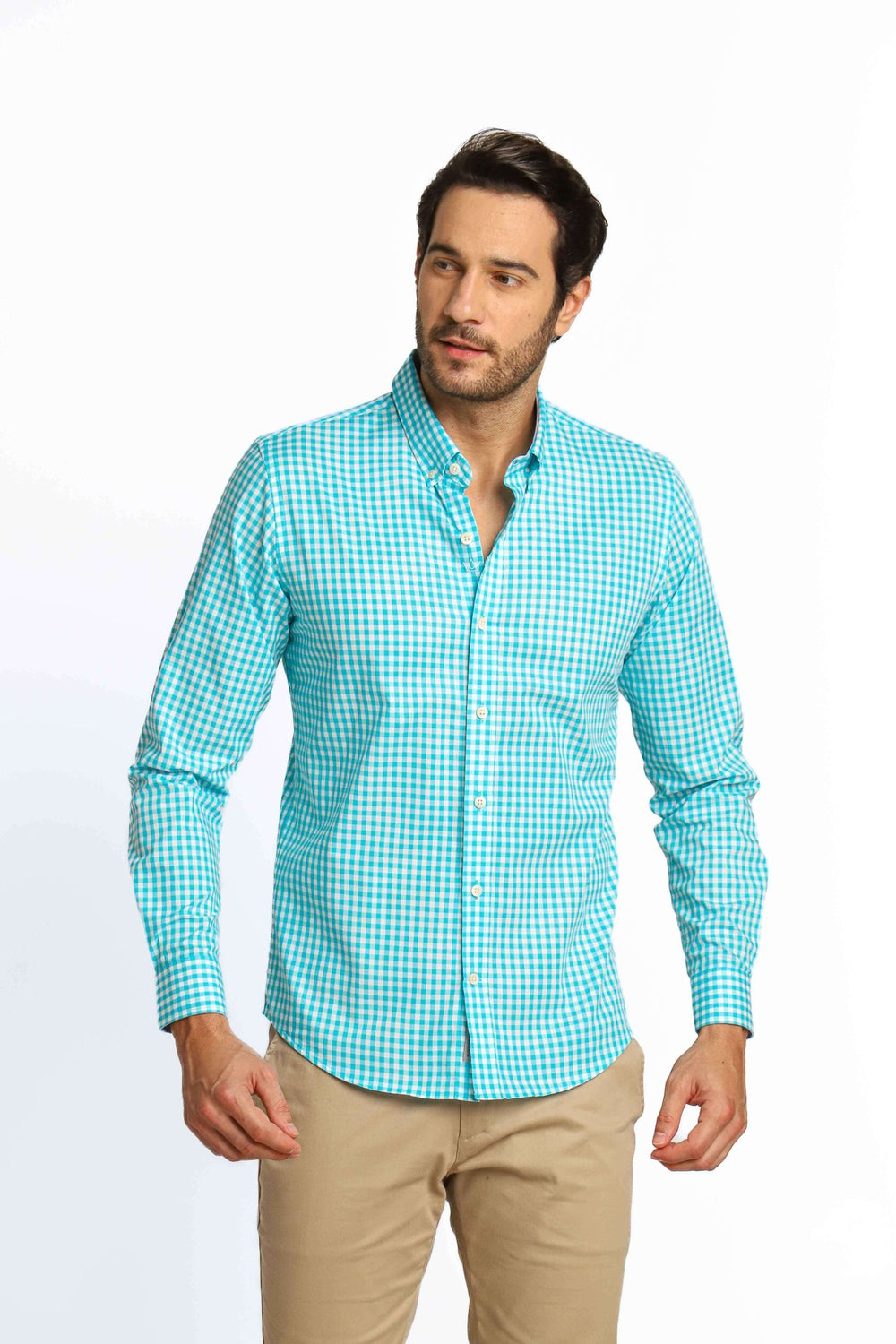 Camisa Dom Henrico ml Napoli Slim Fit Xadrez Azul Turquesa - Henri Store