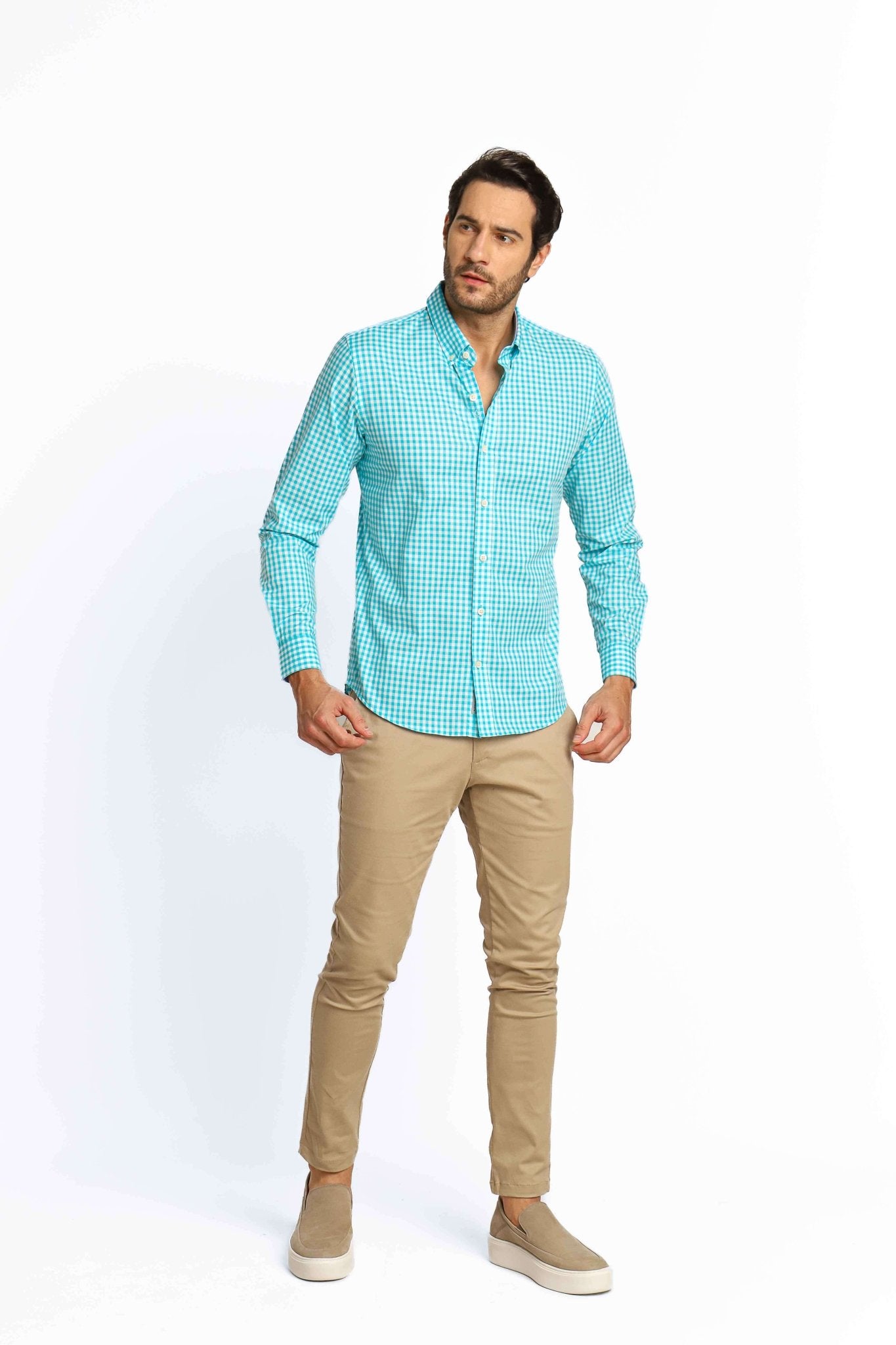 Camisa Dom Henrico ml Napoli Slim Fit Xadrez Azul Turquesa - Henri Store