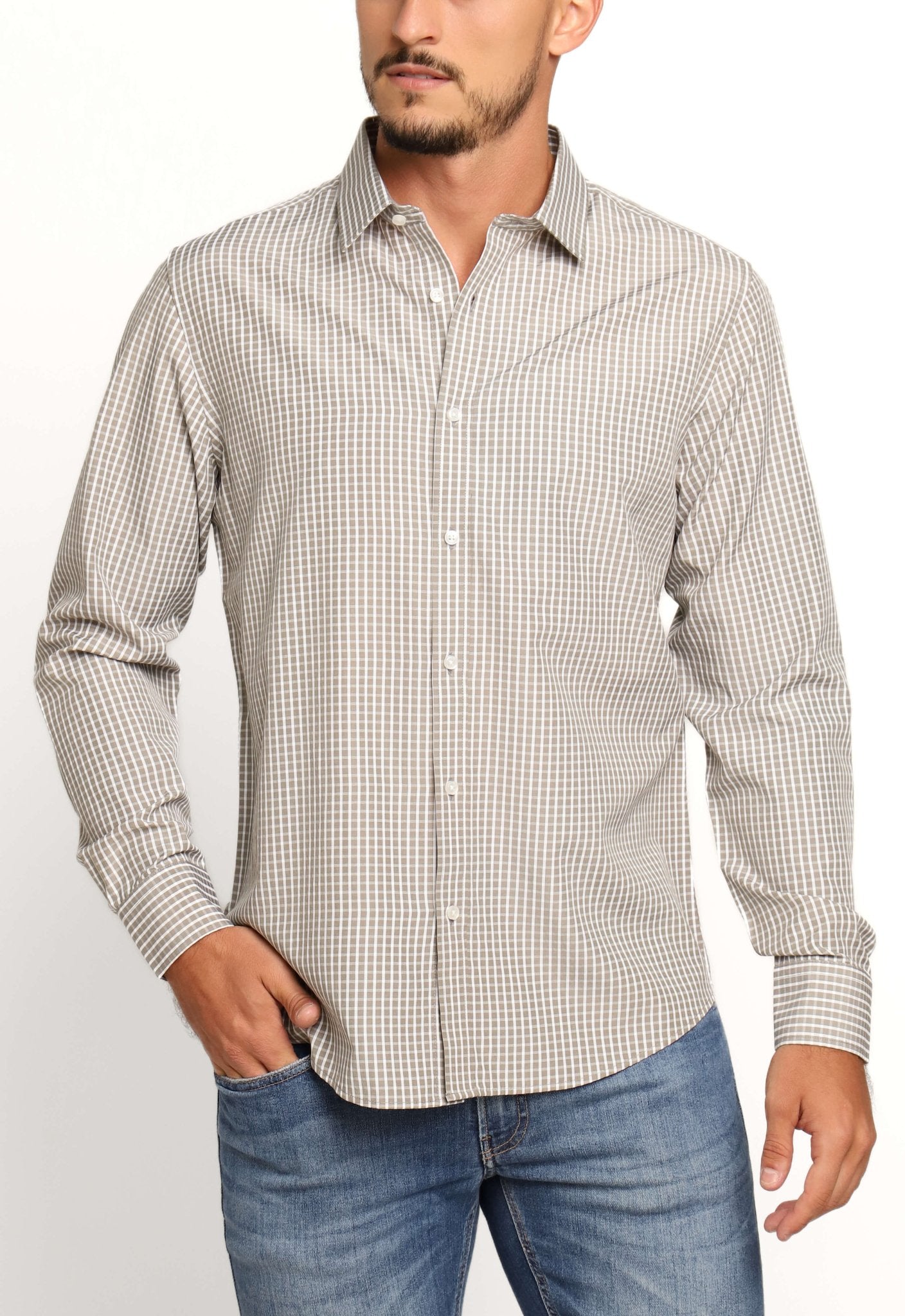 Camisa Dom Henrico Ml Regular Fit Cinza Quadriculada - Henri Store