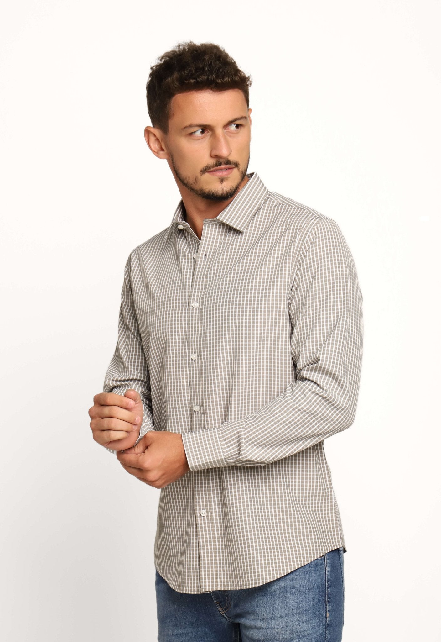 Camisa Dom Henrico Ml Regular Fit Cinza Quadriculada - Henri Store