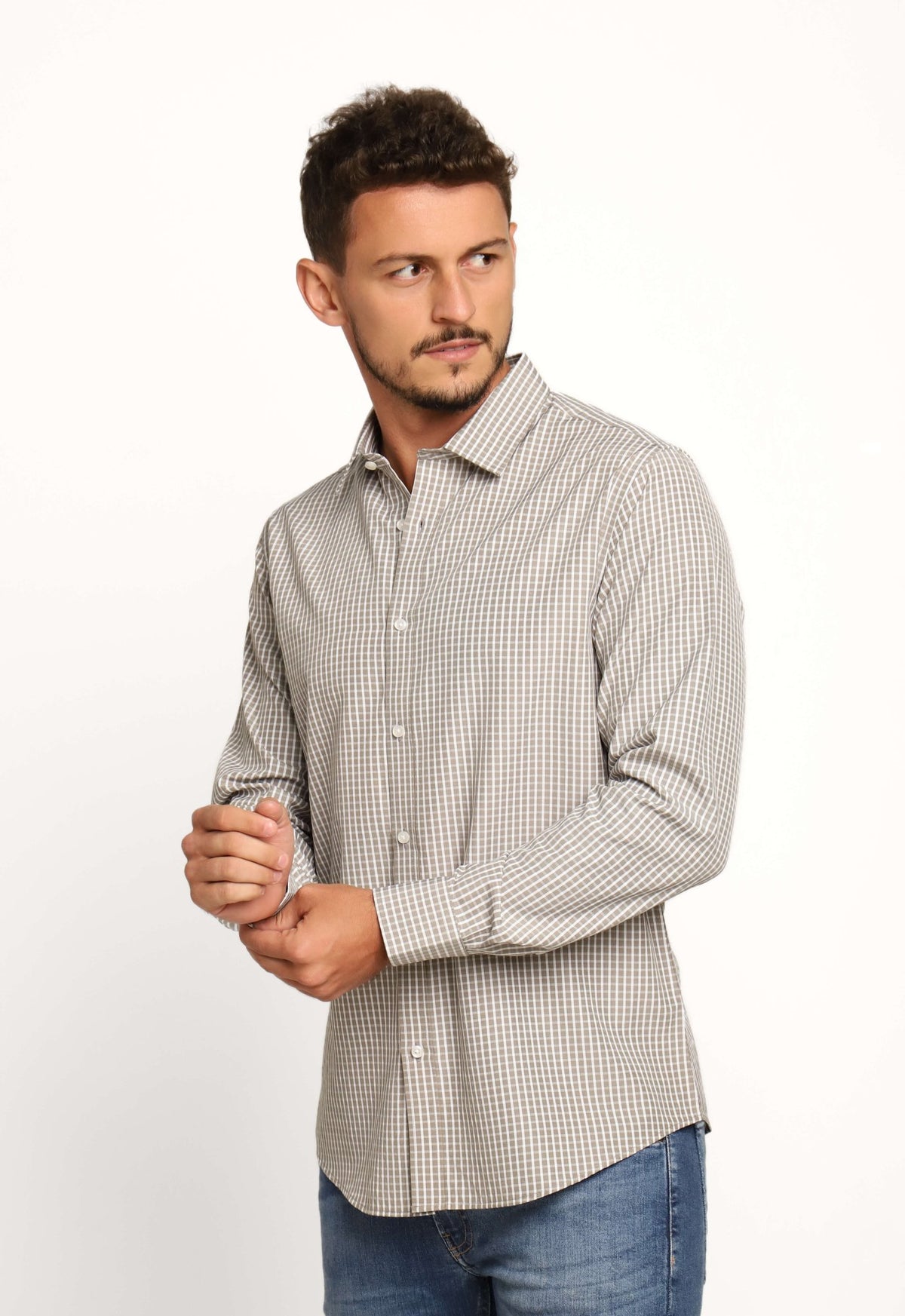Camisa Dom Henrico Ml Regular Fit Cinza Quadriculada - Henri Store