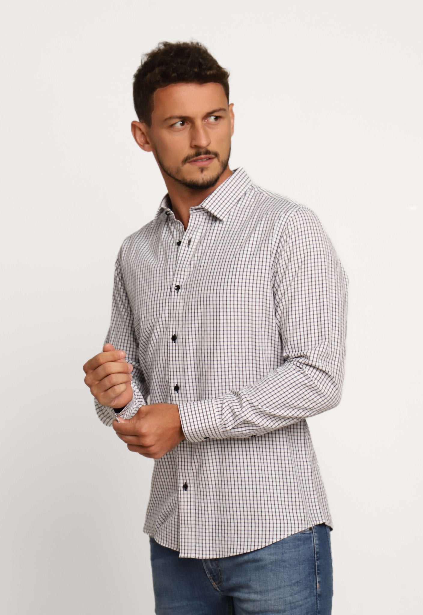 Camisa Dom Henrico Ml Regular Fit Xadrez Branco - Henri Store