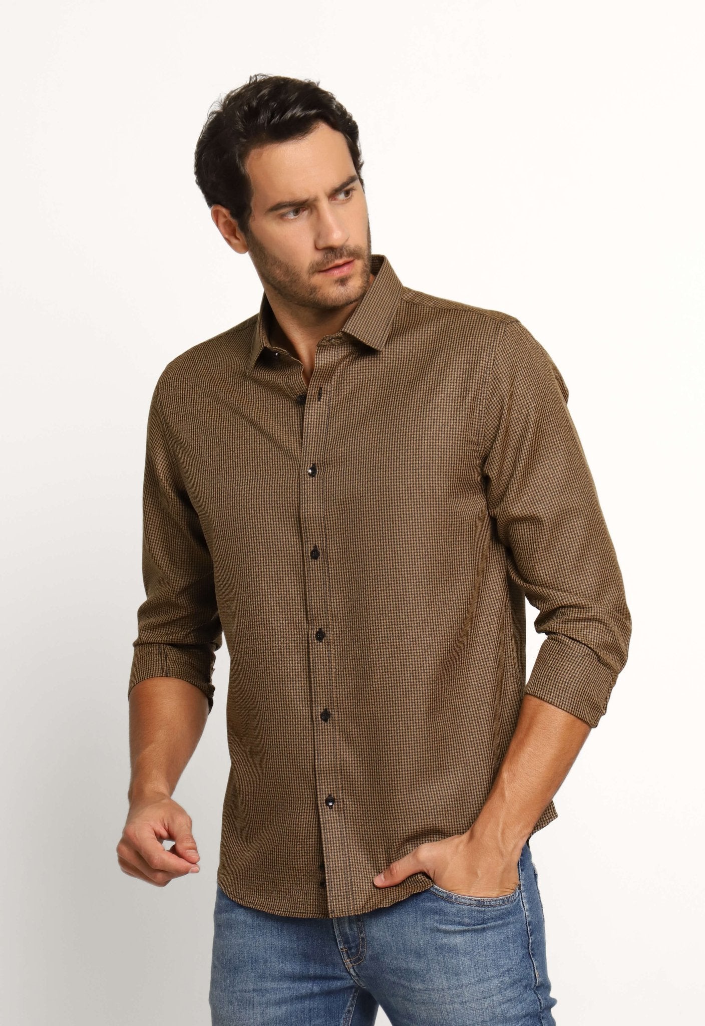 Camisa Dom Henrico Ml Regular Fit Xadrez Marrom - Henri Store
