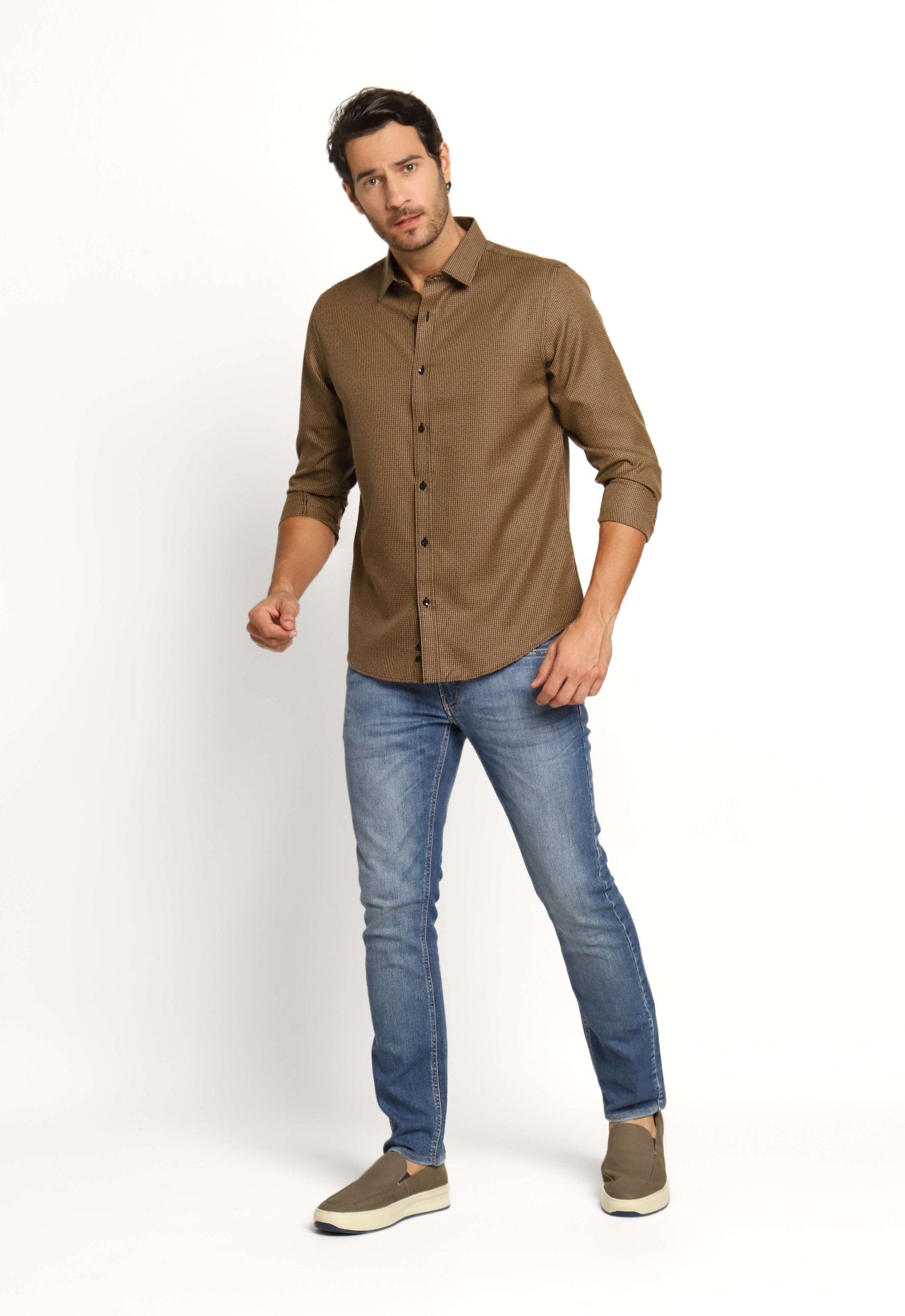 Camisa Dom Henrico Ml Regular Fit Xadrez Marrom - Henri Store