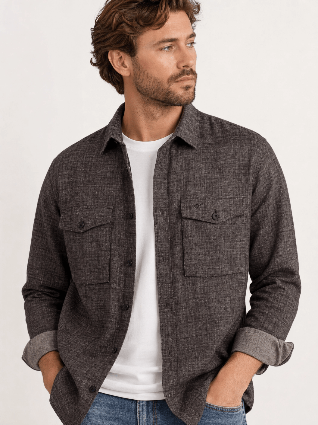 Camisa Dom Henrico ML Sarja Premium com Bolsos Frontais - Henri Store