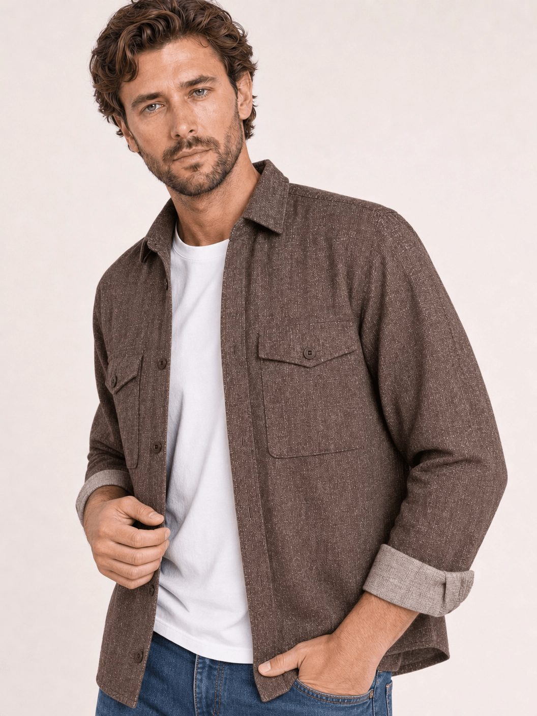 Camisa Dom Henrico ML Sarja Premium com Bolsos Frontais - Henri Store