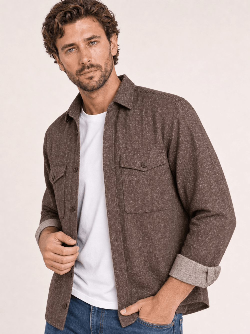 Camisa Dom Henrico ML Sarja Premium com Bolsos Frontais - Henri Store