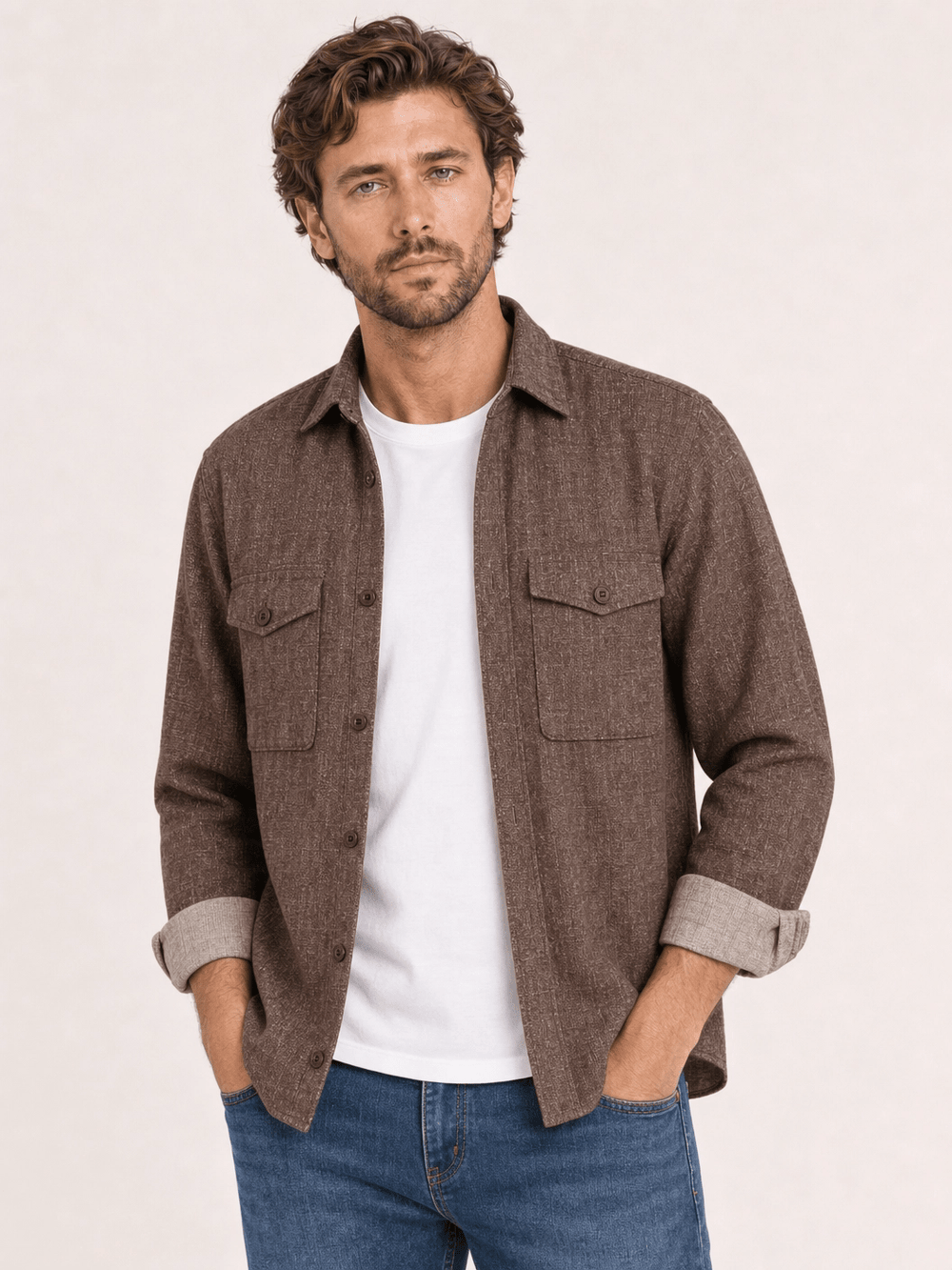 Camisa Dom Henrico ML Sarja Premium com Bolsos Frontais - Henri Store
