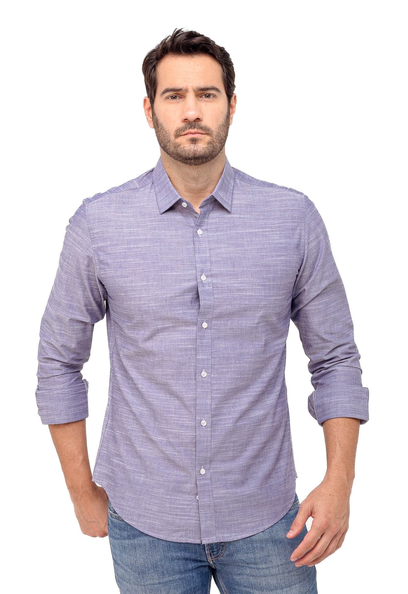 Camisa Dom Henrico Ml Slim Fit Azul Mescla - Henri Store
