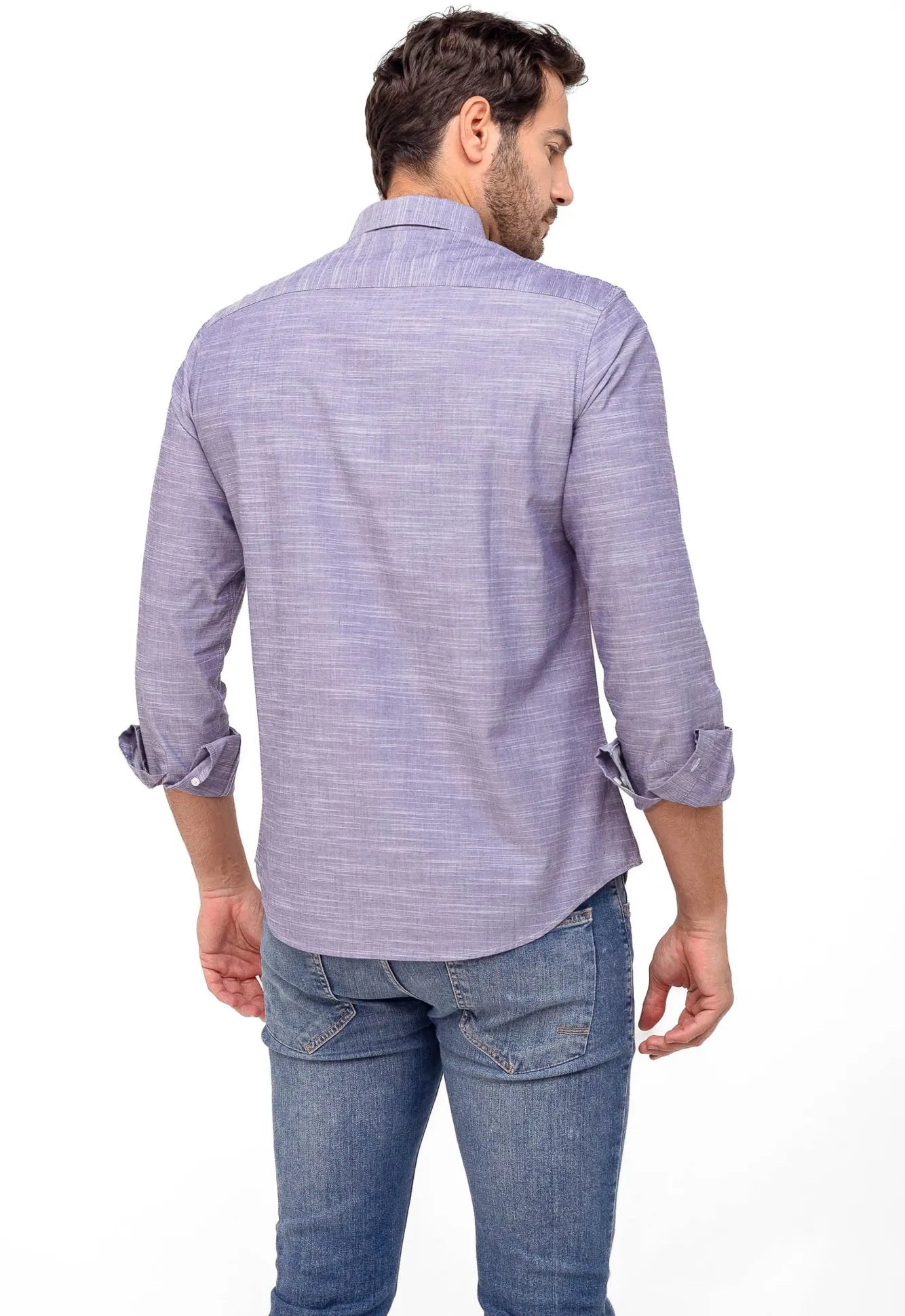 Camisa Dom Henrico Ml Slim Fit Azul Mescla - Henri Store