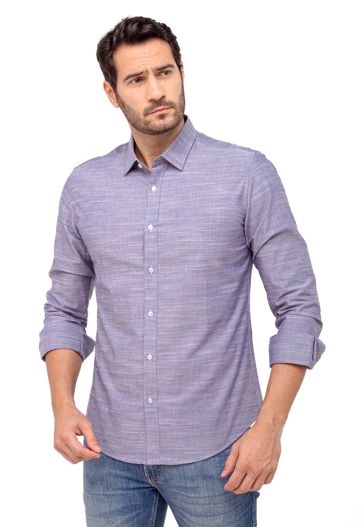 Camisa Dom Henrico Ml Slim Fit Azul Mescla - Henri Store