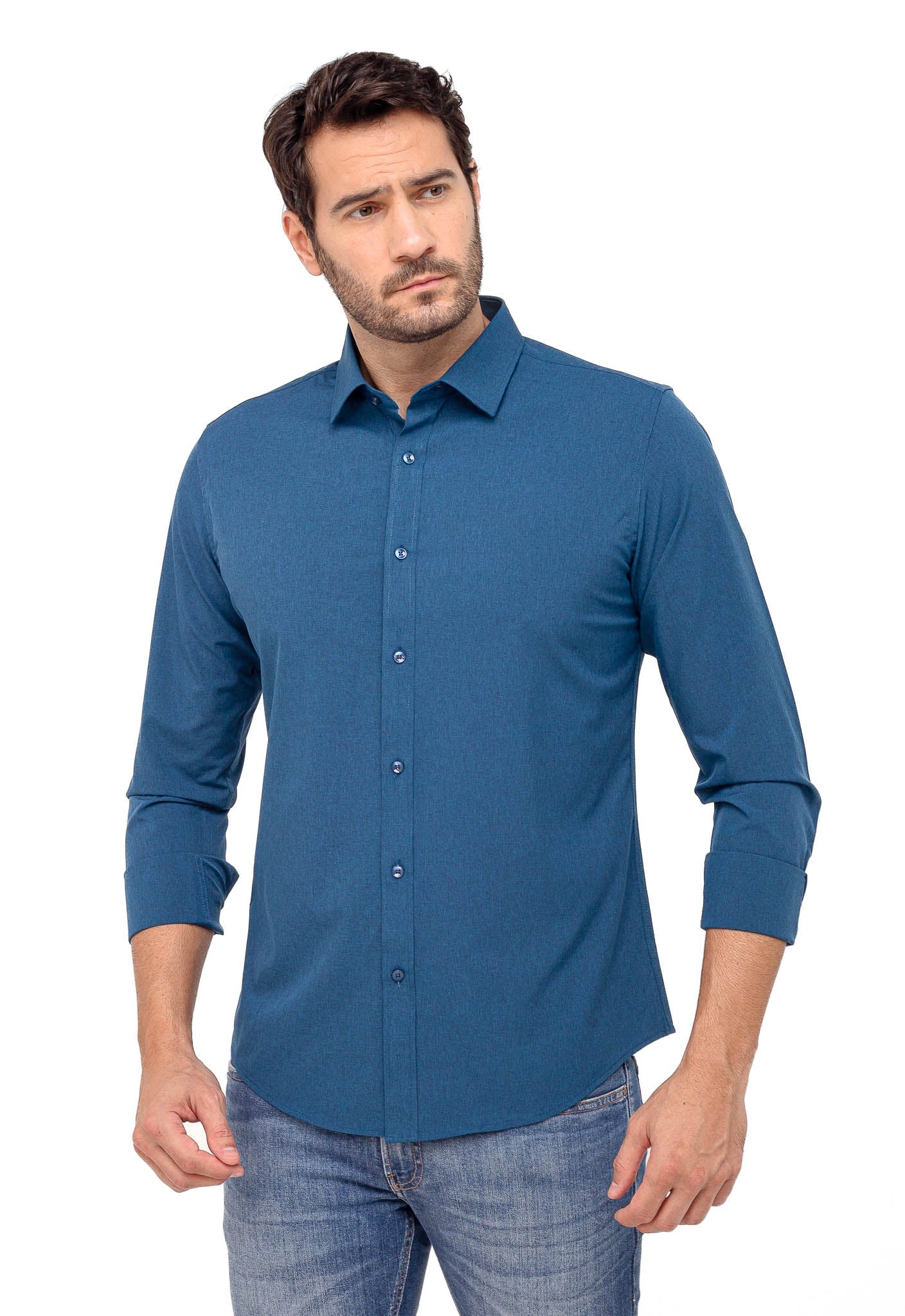 Camisa Dom Henrico Ml Slim Fit Azul Petroleo - Henri Store