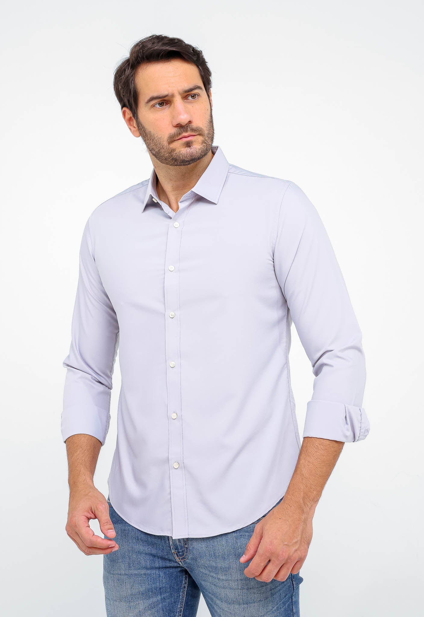 Camisa Dom Henrico Ml Slim Fit Cinza Claro - Henri Store