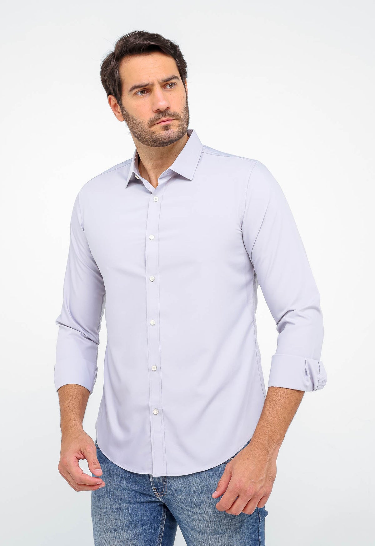 Camisa Dom Henrico Ml Slim Fit Cinza Claro - Henri Store