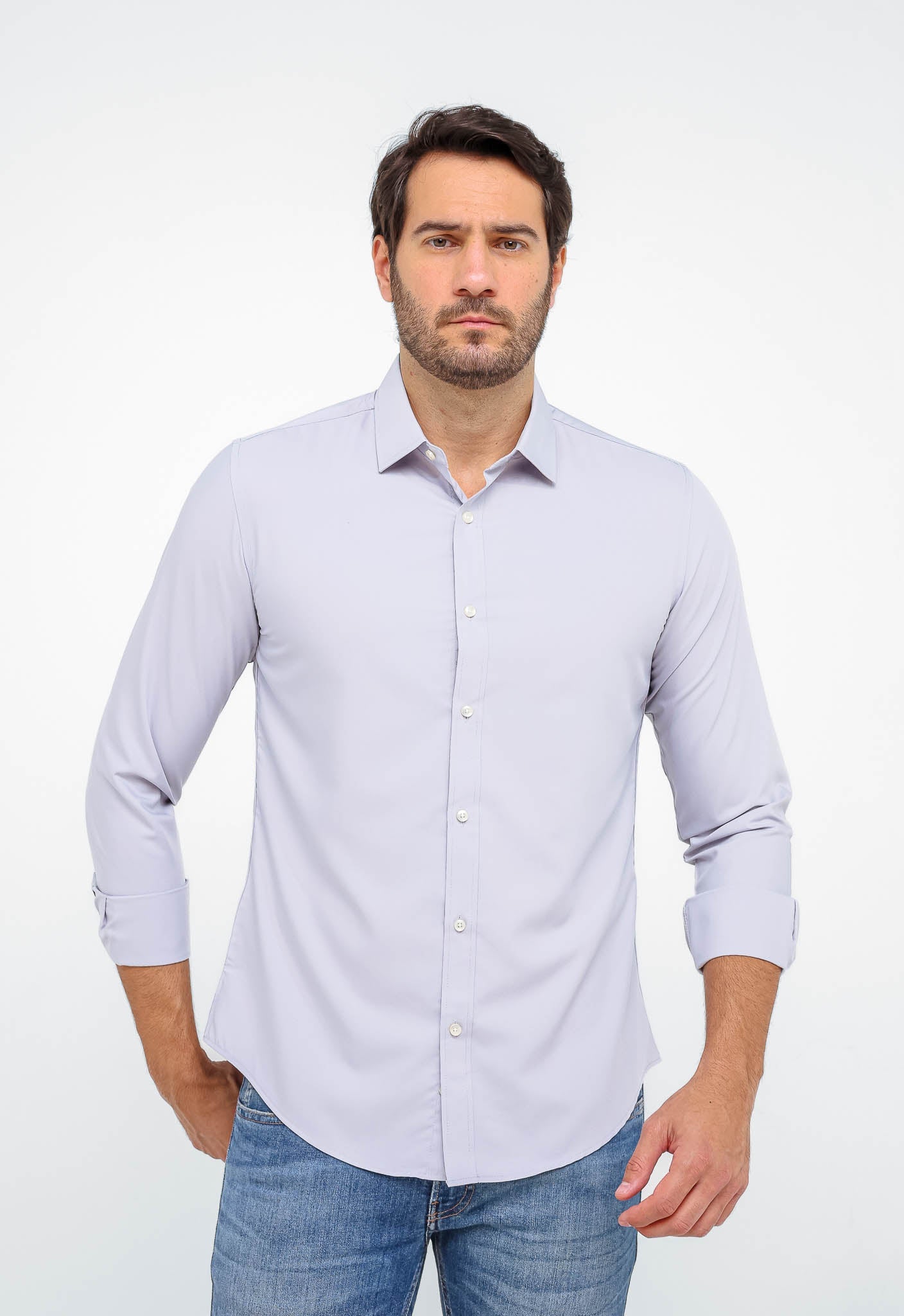 Camisa Dom Henrico Ml Slim Fit Cinza Claro - Henri Store