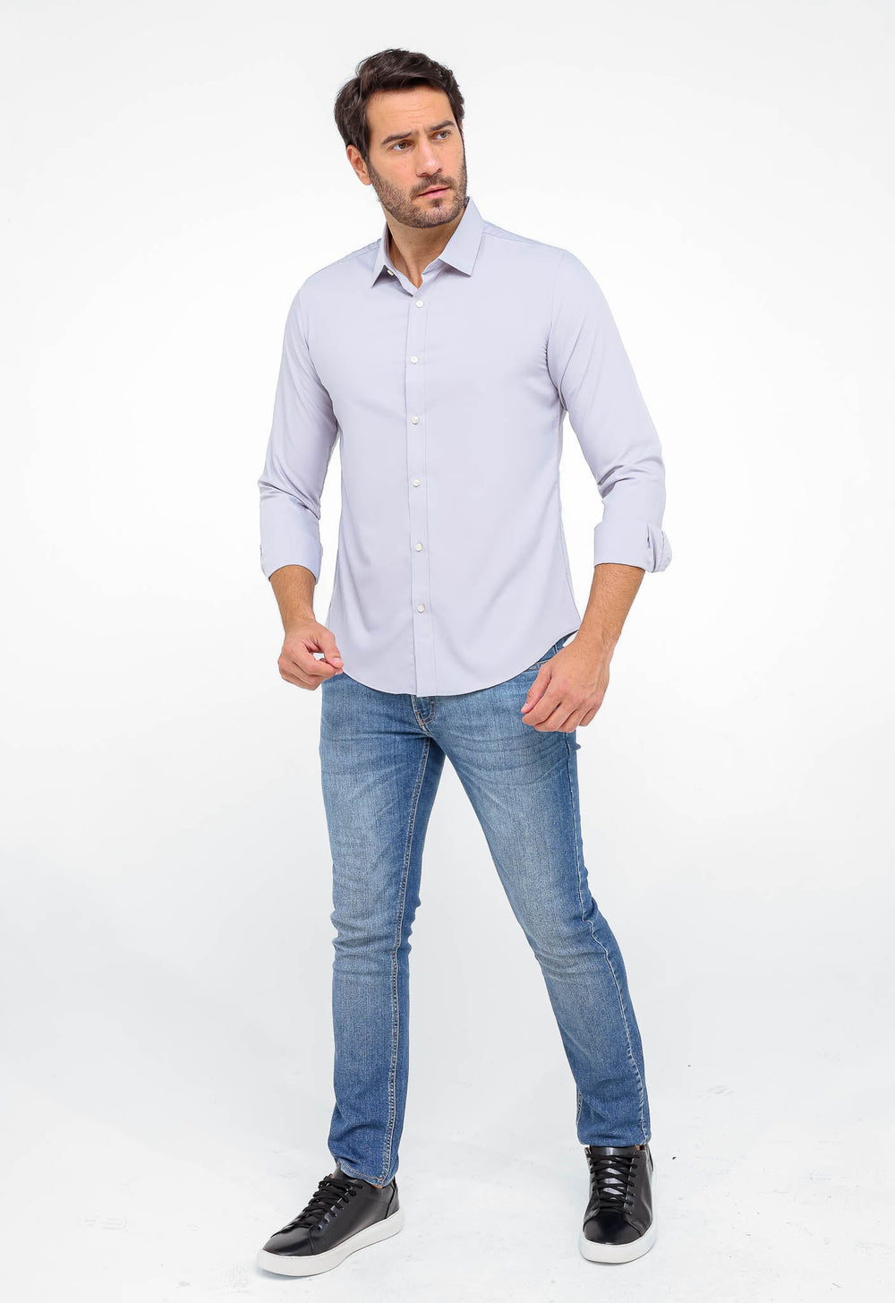 Camisa Dom Henrico Ml Slim Fit Cinza Claro - Henri Store