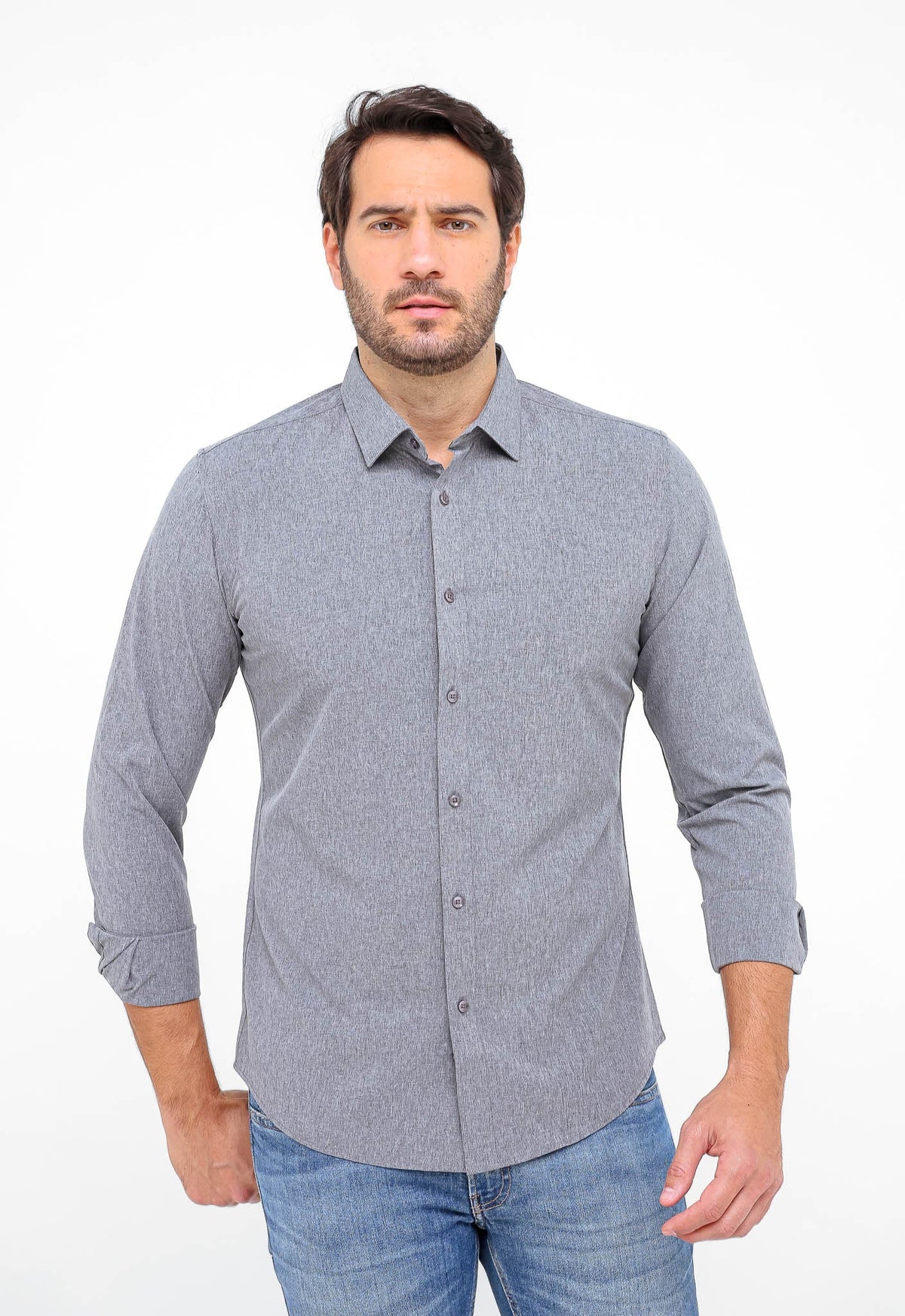Camisa Dom Henrico Ml Slim Fit Cinza Mescla - Henri Store