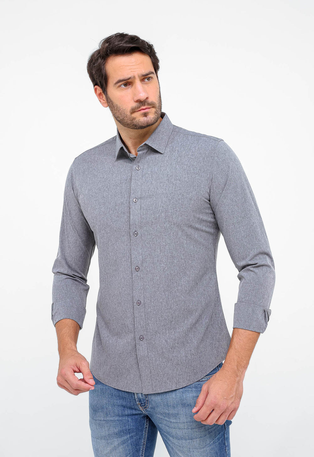 Camisa Dom Henrico Ml Slim Fit Cinza Mescla - Henri Store