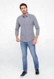 Camisa Dom Henrico Ml Slim Fit Cinza Mescla - Henri Store