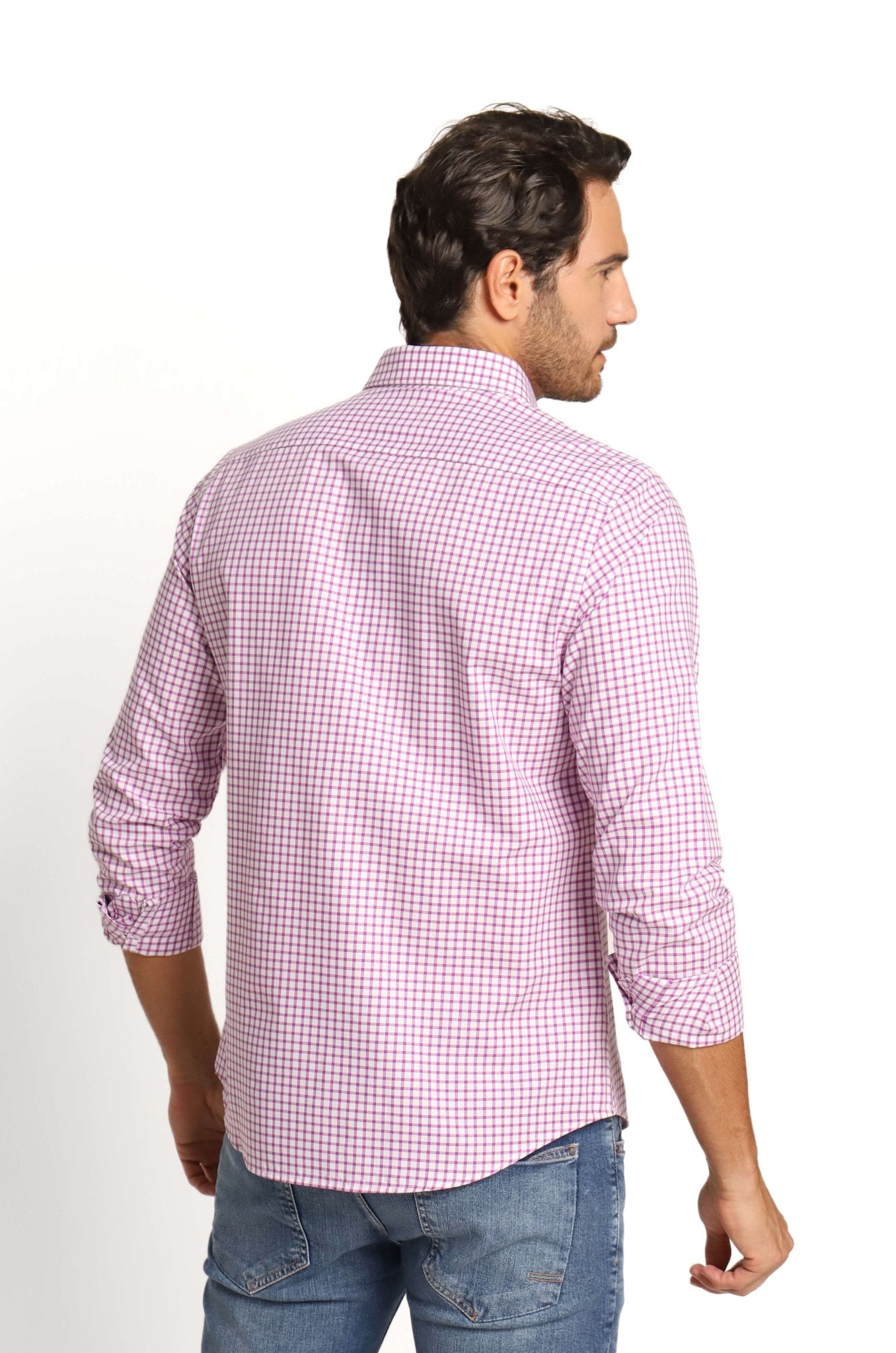 Camisa Dom Henrico Ml Slim Fit Lilas Quadriculada - Henri Store