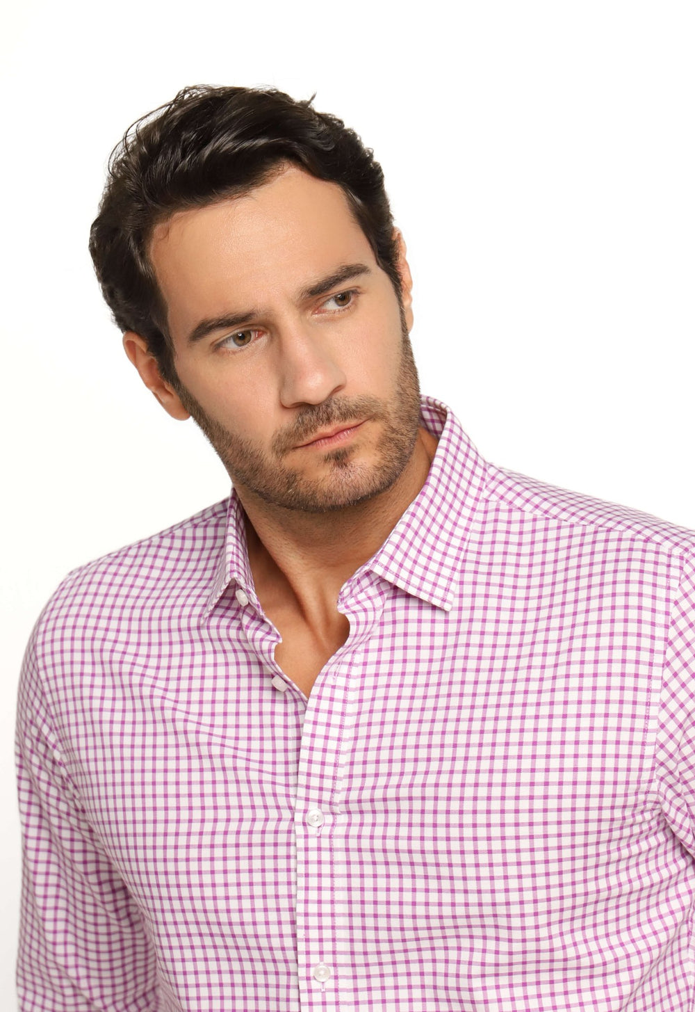 Camisa Dom Henrico Ml Slim Fit Lilas Quadriculada - Henri Store