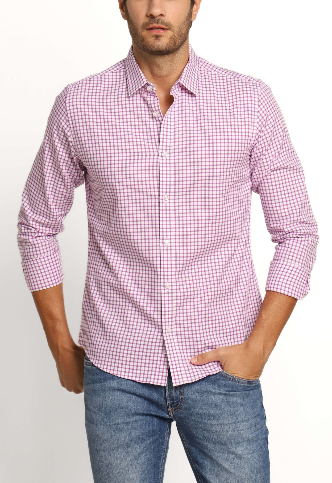 Camisa Dom Henrico Ml Slim Fit Lilas Quadriculada - Henri Store