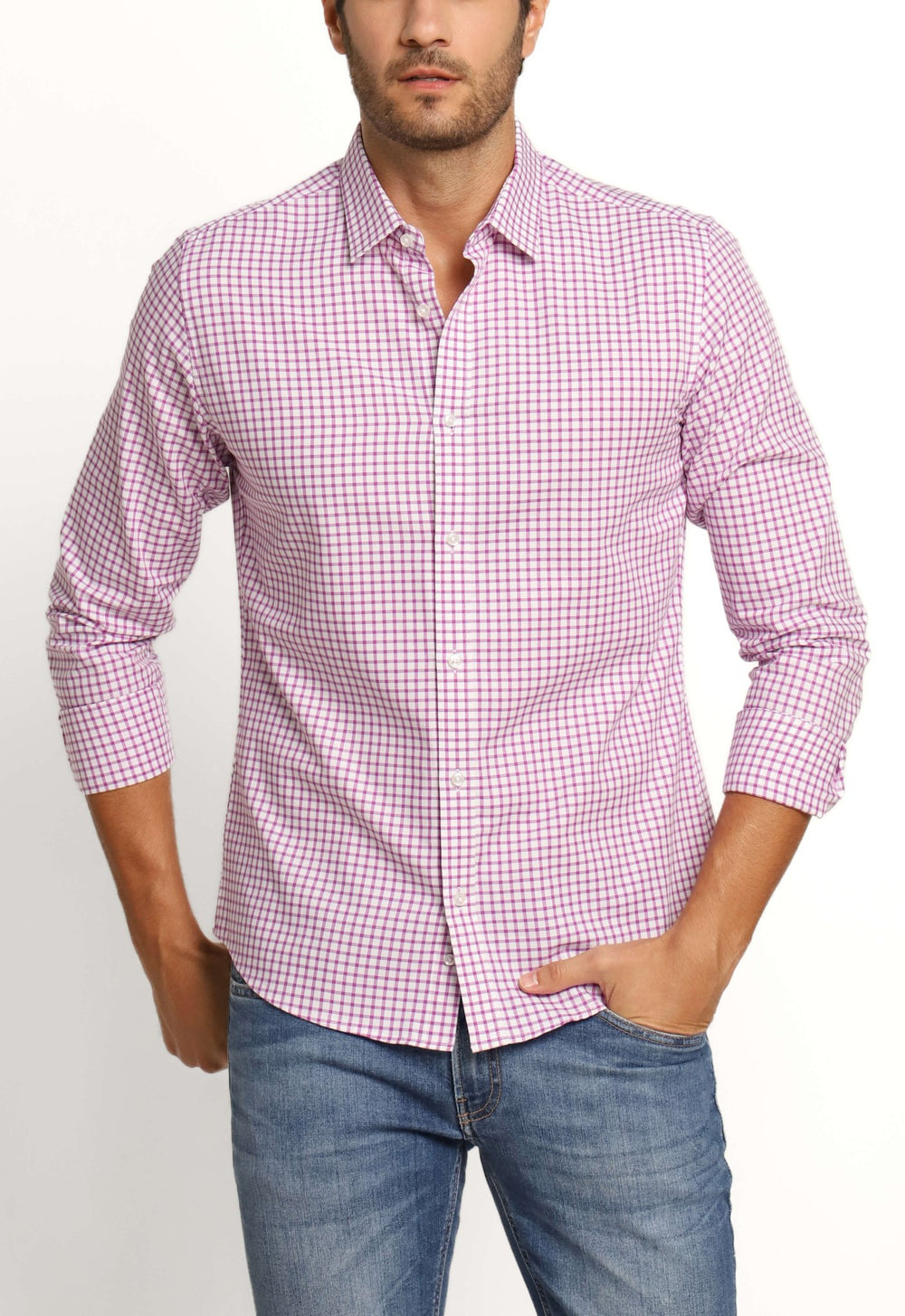 Camisa Dom Henrico Ml Slim Fit Lilas Quadriculada - Henri Store