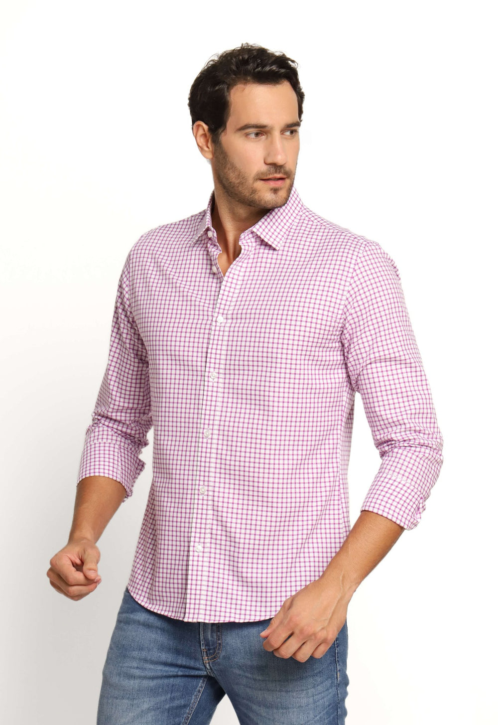 Camisa Dom Henrico Ml Slim Fit Lilas Quadriculada - Henri Store