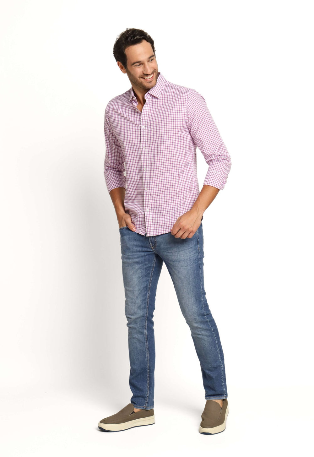 Camisa Dom Henrico Ml Slim Fit Lilas Quadriculada - Henri Store