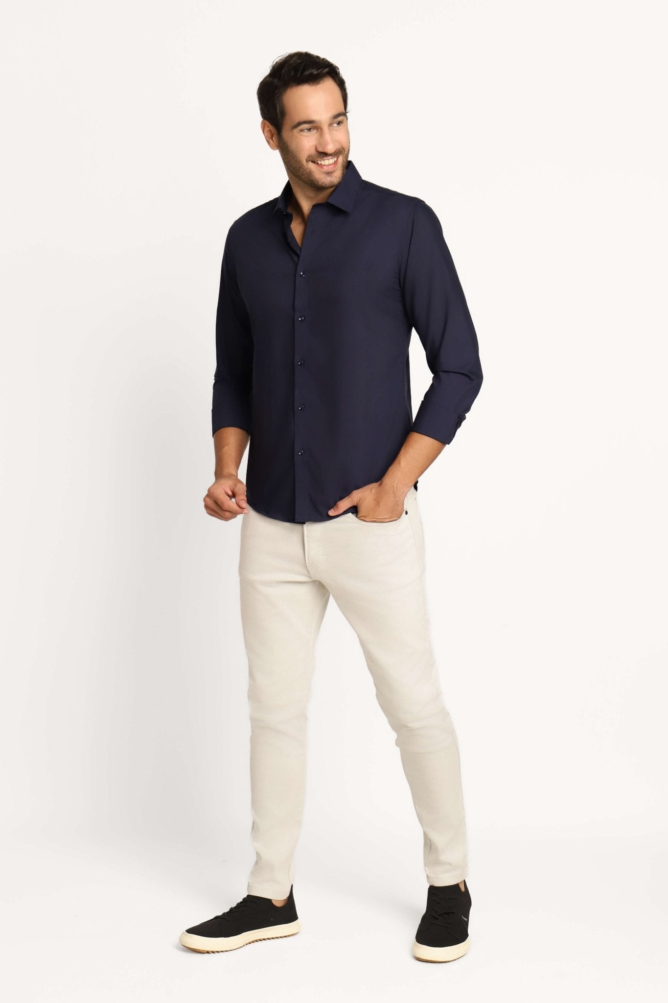 Camisa Dom Henrico Ml Slim Fit Marinho - Henri Store