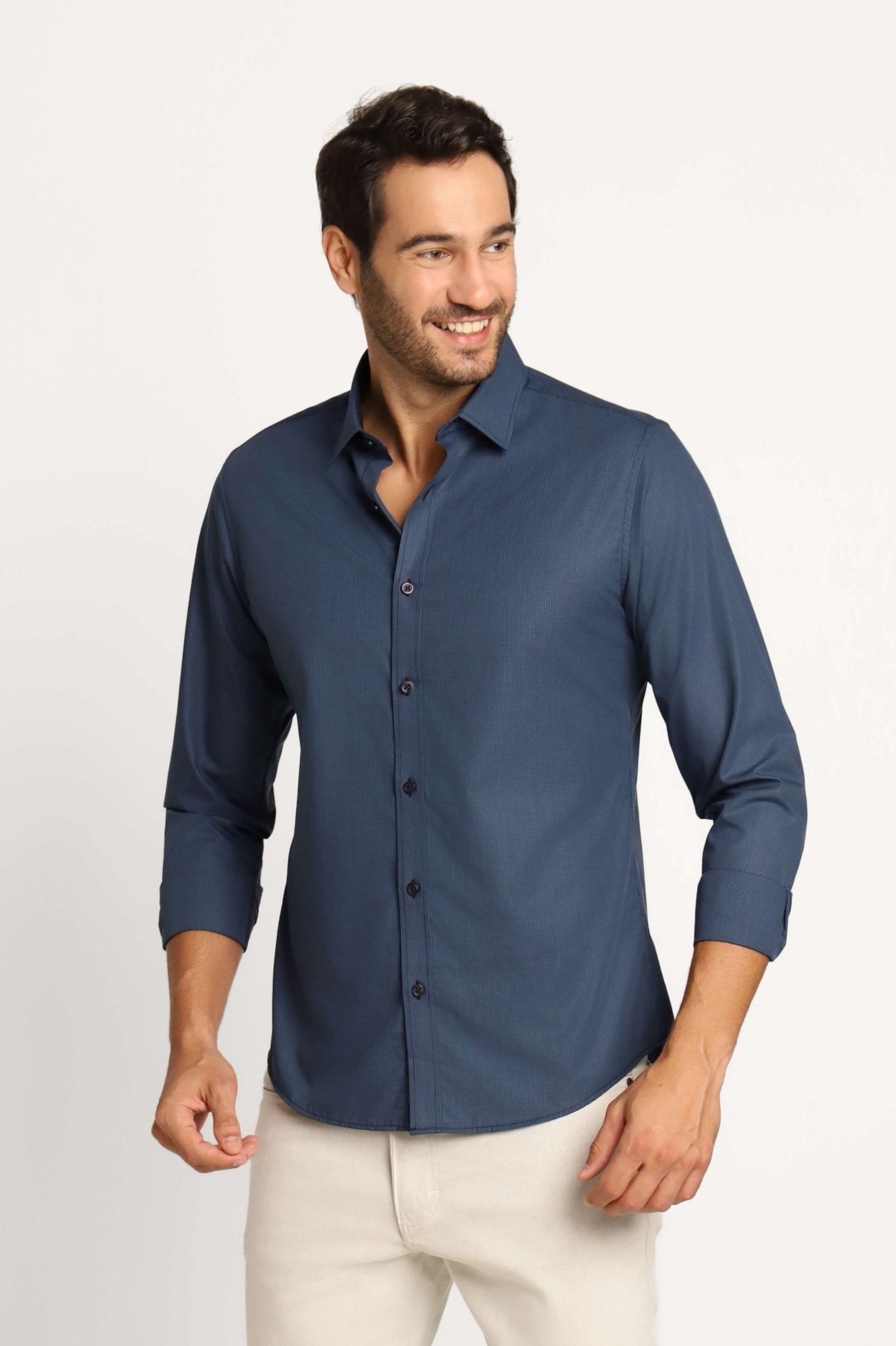 Camisa Dom Henrico Ml Slim Fit Xadrez Marinho - Henri Store