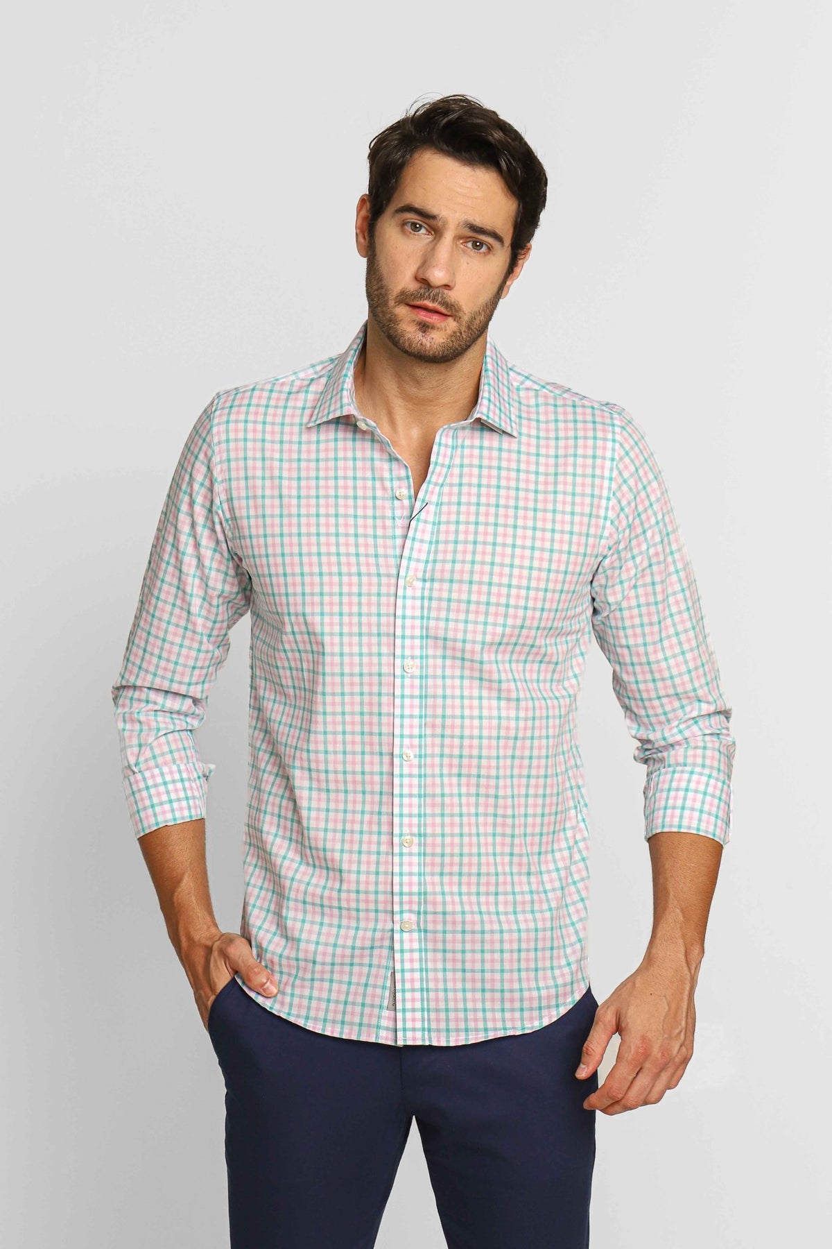 Camisa Dom Henrico Ml Xadrez Rosa C/ Verde - Henri Store