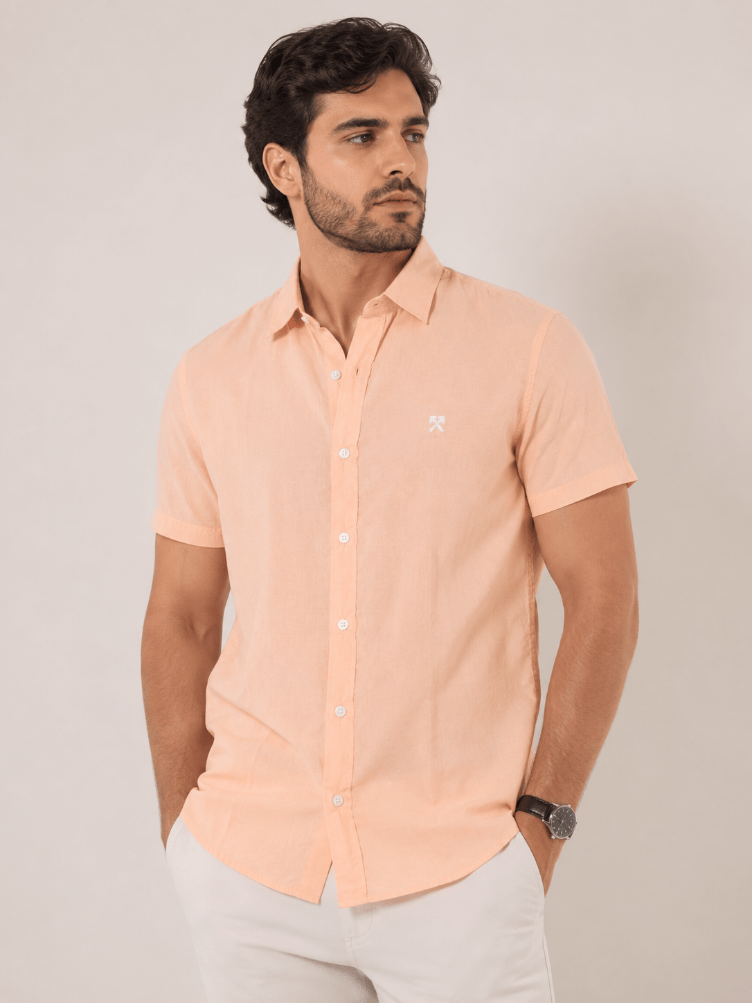 Camisa Eleven Voil Manga Curta Coral - Henri Store