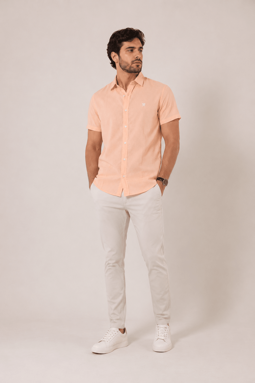 Camisa Eleven Voil Manga Curta Coral - Henri Store