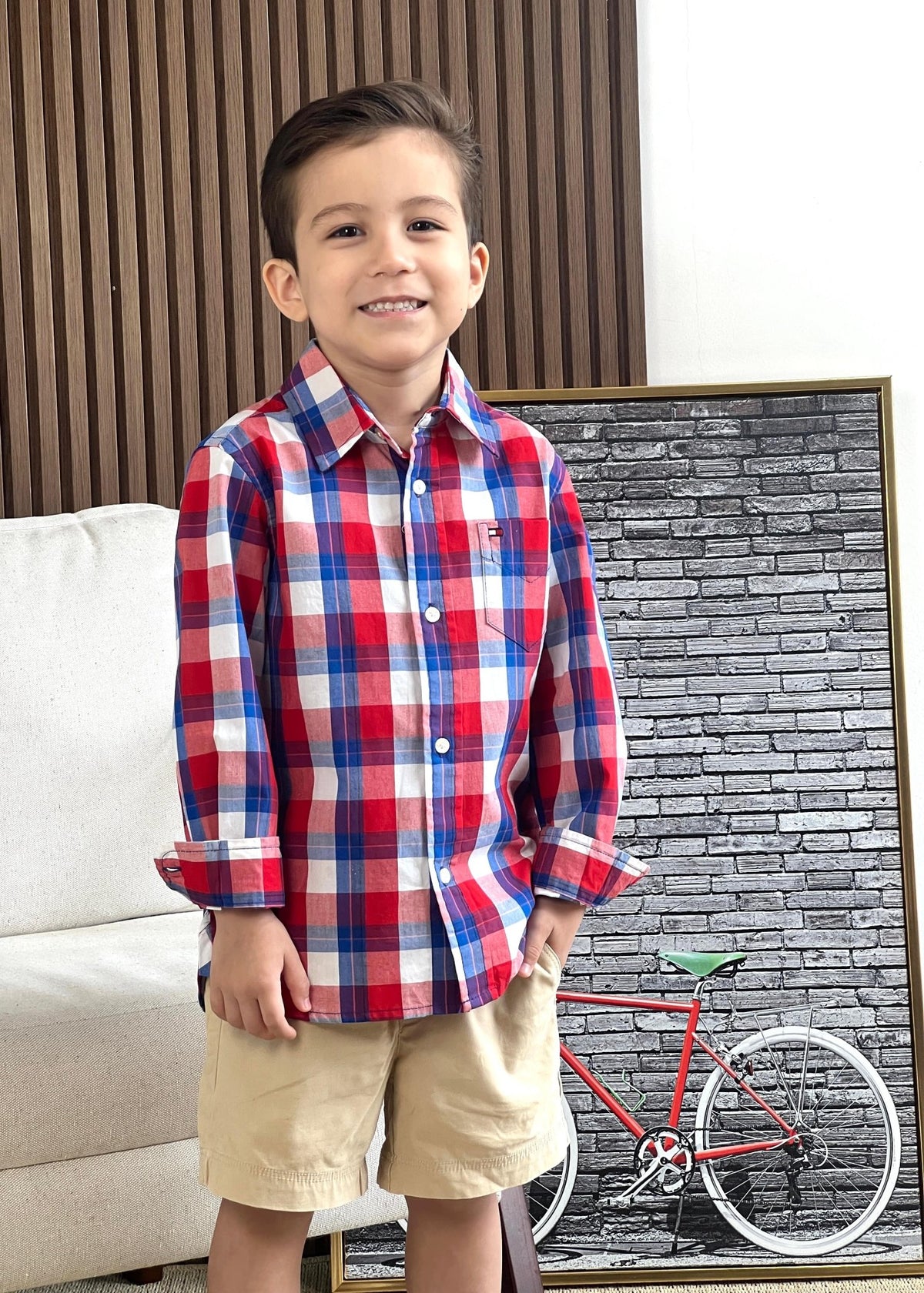 Camisa Infantil Tommy Hilfiger Xadrez Vermelho/Azul/Branco - Henri Store