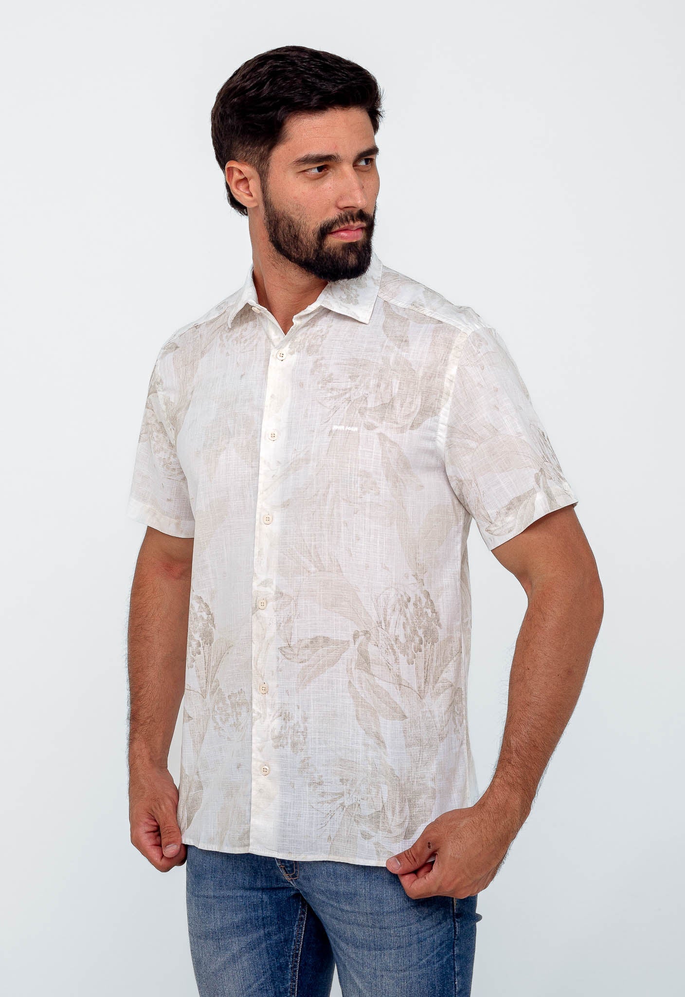 Camisa John John mc Lightbloom Estampado Off White - Henri Store