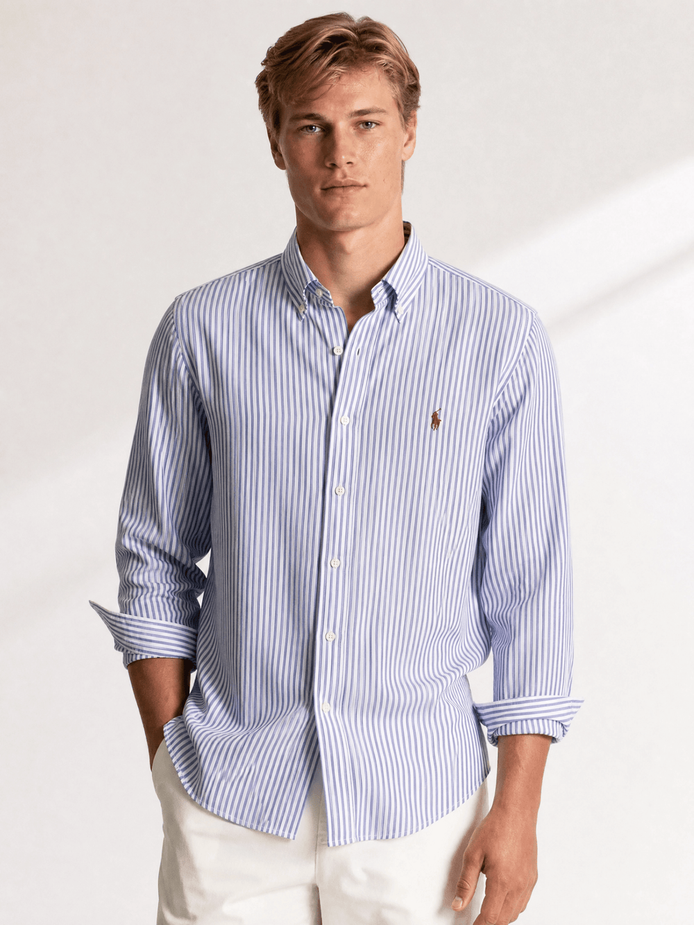 Camisa Ralph Lauren Custom Fit Azul Listrada Poney Vinho - Henri Store