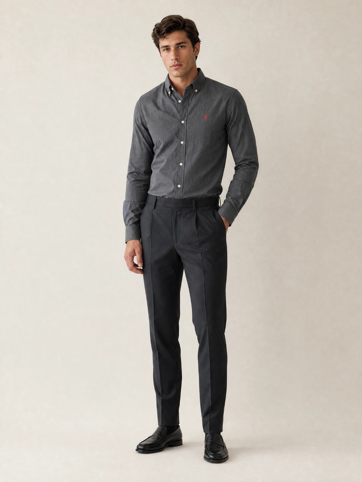 Camisa Ralph Lauren Custom Fit Cinza Poney Vermelho - Henri Store