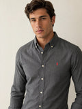 Camisa Ralph Lauren Custom Fit Cinza Poney Vermelho - Henri Store