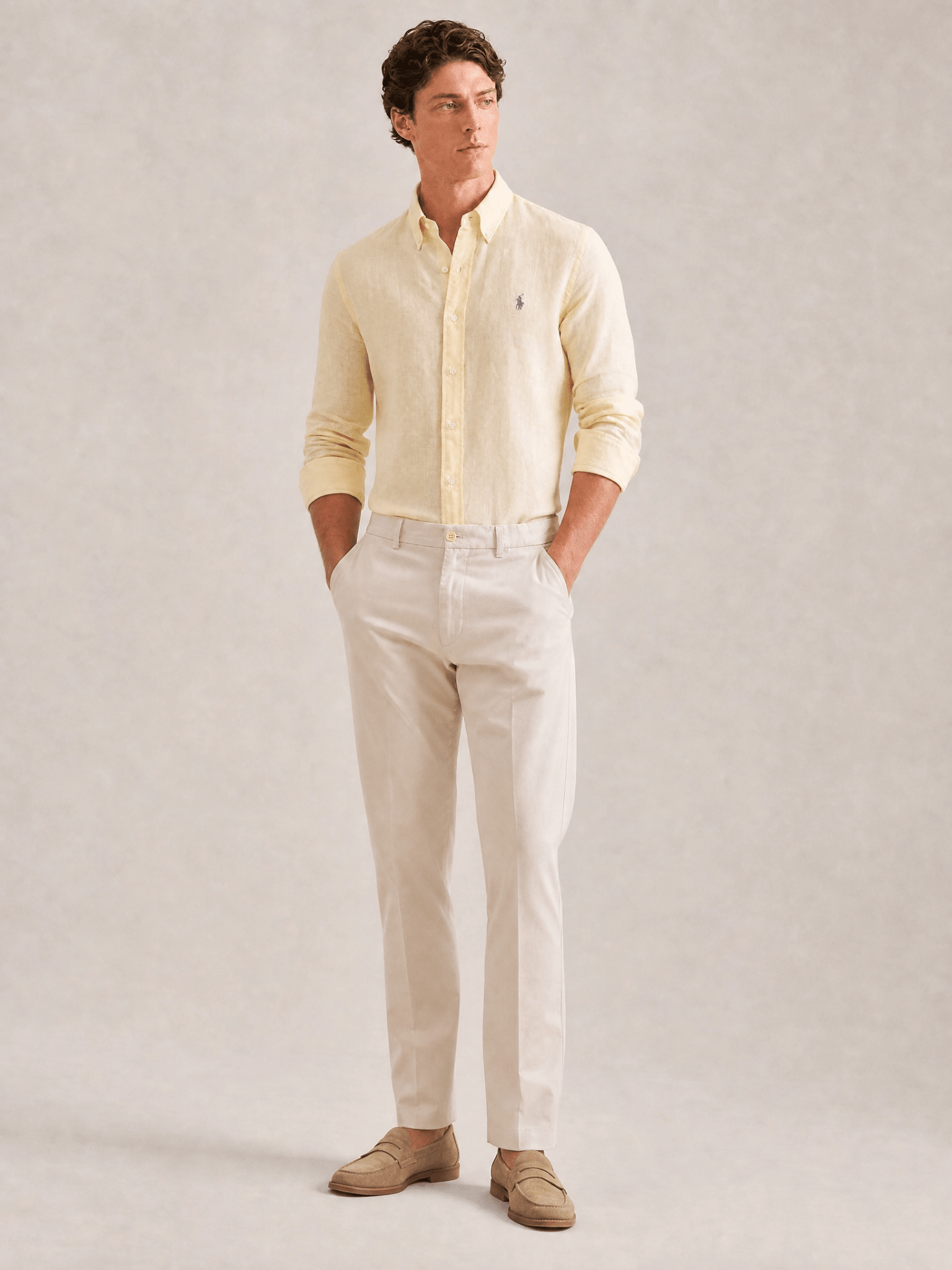 Camisa Ralph Lauren ML Custom Fit Linho Amarela Pony Roxo - Henri Store